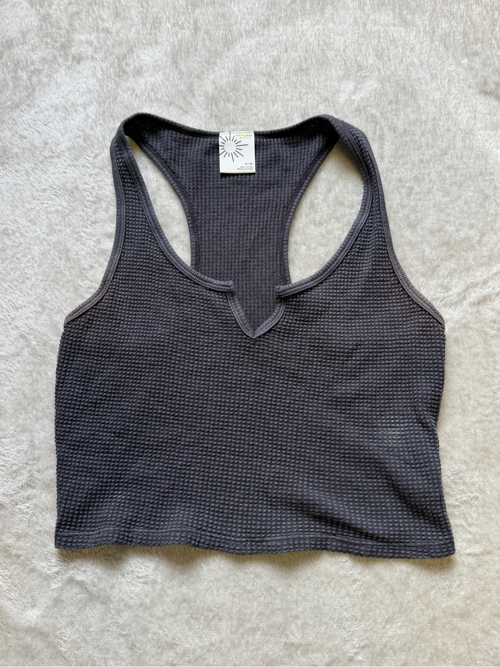 aerie Black Waffle Racerback Crop Top